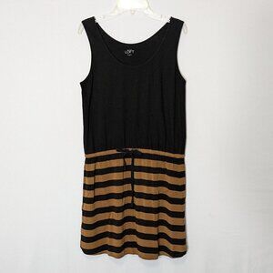 Ann Taylor LOFT Black & Tan Striped, Knit Mini Tank Dress; Elastic Waist; Size S